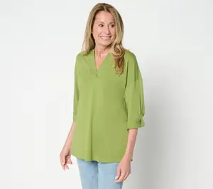 QVC Women's Regular TripleLuxe Knit Cuffed Sleeve Tunic Top