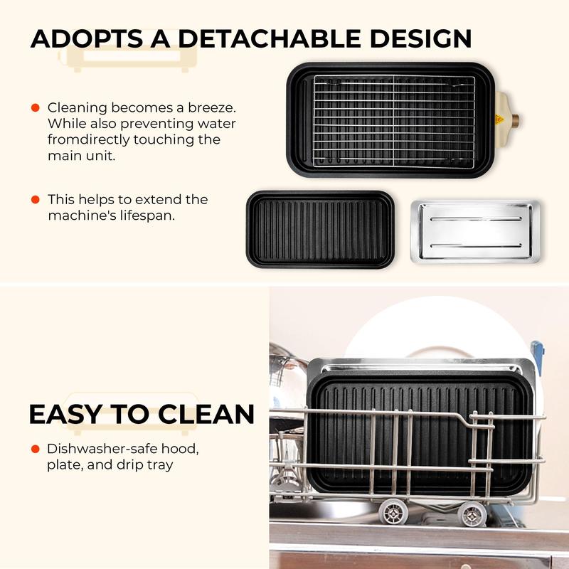 Pukomc Indoor Smokeless Electric Grill – 1500W, Rapid Heating, Non-Stick Removable Plate, Includes 3 Mini Raclette Pans & Wooden Spatulas, Dishwasher Safe, Constant Temperature