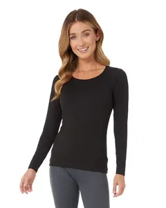 32 Degrees Women's Lightweight Baselayer Scoop Top | Long Sleeve | Form Fitting | 4-Way Stretch | Thermal, Black, Large