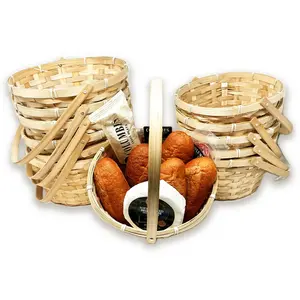 12 Pack Bulk Basket Natural 9" Swing Handle Oval Bamboo Basket Multipurpose Gift Basket Food Bread Fruit Storage Decorative Basket - Bulk Basket Supply Set of 12