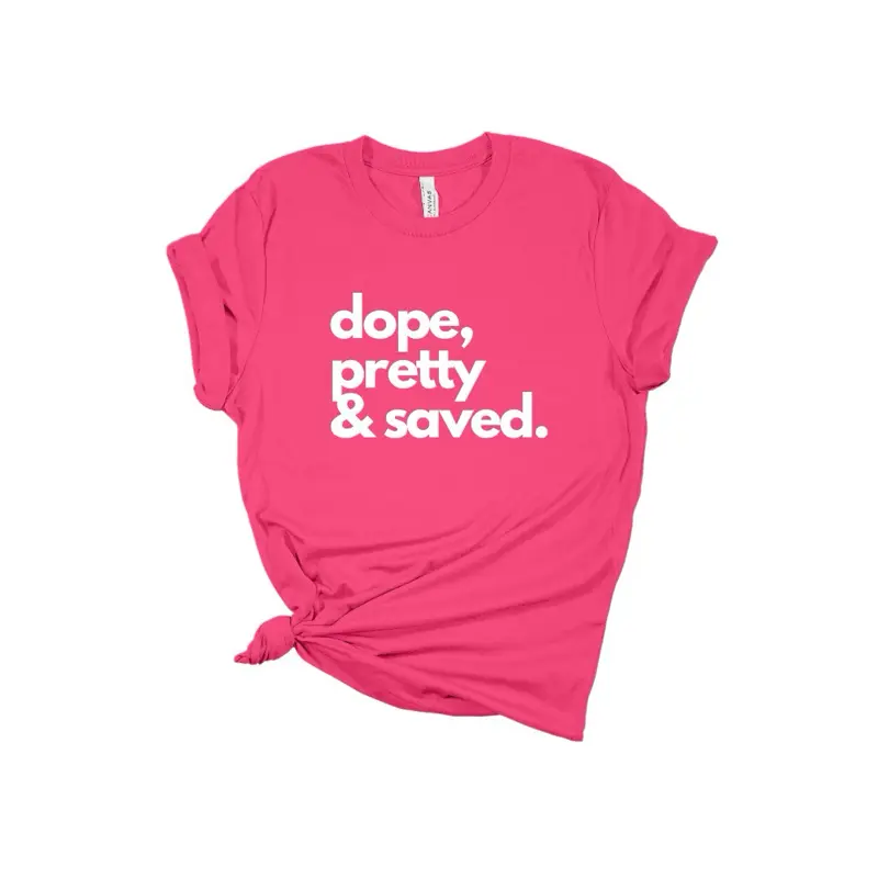 Women's Fitted Casual Round Neck Short-Sleeve "Pretty & Saved" T-Shirt - Summer Streetwear Clothes, Dope Womenswear Top