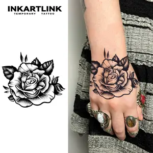 INKARTLINK Tattoo Tech, 2 Sheets Semi-Permanent Temporary Tattoos ,Rose 1,Adult Art Design,Lasts 1-2 Weeks, Waterproof, Realistic Look, No Adhesive, No Reflection,For Man And Woman,Ideal for Swimming, Party