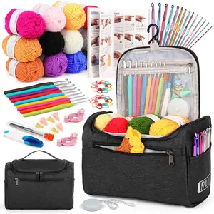 Crochet Kit for Beginners Young and Old, First Crochet Kit for Adults Include 23 count Crochet Hooks, 655 Yards Yarn Set for Crocheting, Instruction, Bag, Crochet Accessories and Supplies, Black