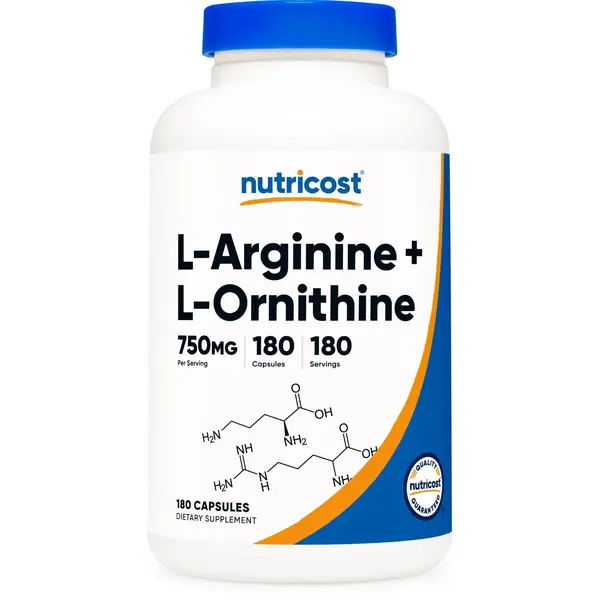 Nutricost L-Arginine & L-Ornithine Amino Acid Dietary Nutrition Supplement - 750mg per Capsule, 180 Capsules, Non-GMO, Gluten-Free, Fitness Training Support, Body Health Aid
