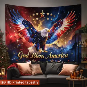 1pc American patriotic element Bald Eagle pattern polyester tapestry, suitable for living room, bedroom and office. Free installation package included.