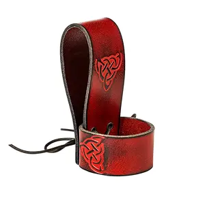 Medieval Viking Vintage Maroon Leather Holder with  Embossed Design match Medieval Outfit