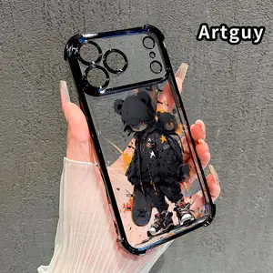 Skate Bear Pattern Four Corner Anti-Fall Phone Case Transparent Electroplated Protective Cover for iPhone 17 Pro Max Air 16 15 Plus 14 13 12 11 E