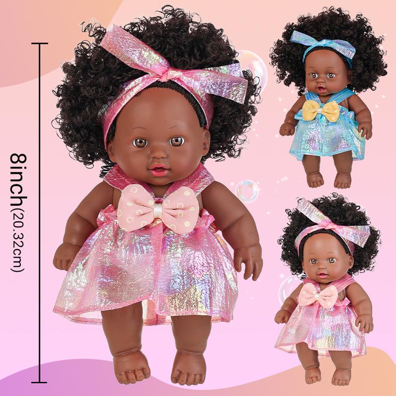 Ecore Fun 2 Pcs 8 Inch Black Baby Doll African Washable Realistic Silicone Baby Dolls with Clothes and Hairband…