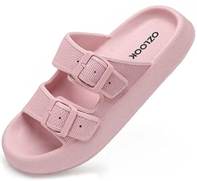 Unisex Thick-Sole Adjustable Double Strap Slides - Women's Slippers, Pillow Cushioned Bathroom Footwear, Comfortable