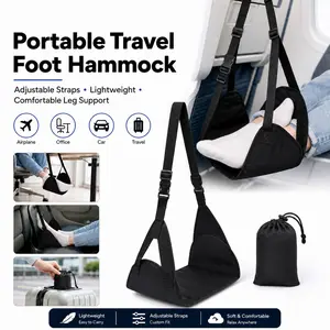1pc Black Airplane Footrest Portable Adjustable Strap for Travel Lightweight Desk Hammock Leg Rest for Airplanes, Offices, Outdoors, and Cars.