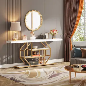 Tribesigns 70.9 Inch Extra Long Gold Console Table with 3 Storage Shelves - Perfect for Home Organization