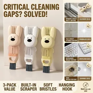 3-Pack Crevice Cleaning Brush Tool with Scraper for Window Track Sliding Door Corner | Multi-functional Deep Clean Brush Set for Kitchen Bathroom Sink Faucet Keyboard