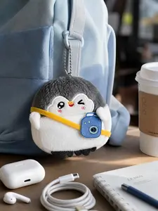 Cute Penguin Plush Keychain Set, Soft Filled Animal Zipper Pouch, Apple & Camera Crossbody Bag Shape, Women Girls Backpack Wallet Handbag Car Key Decor