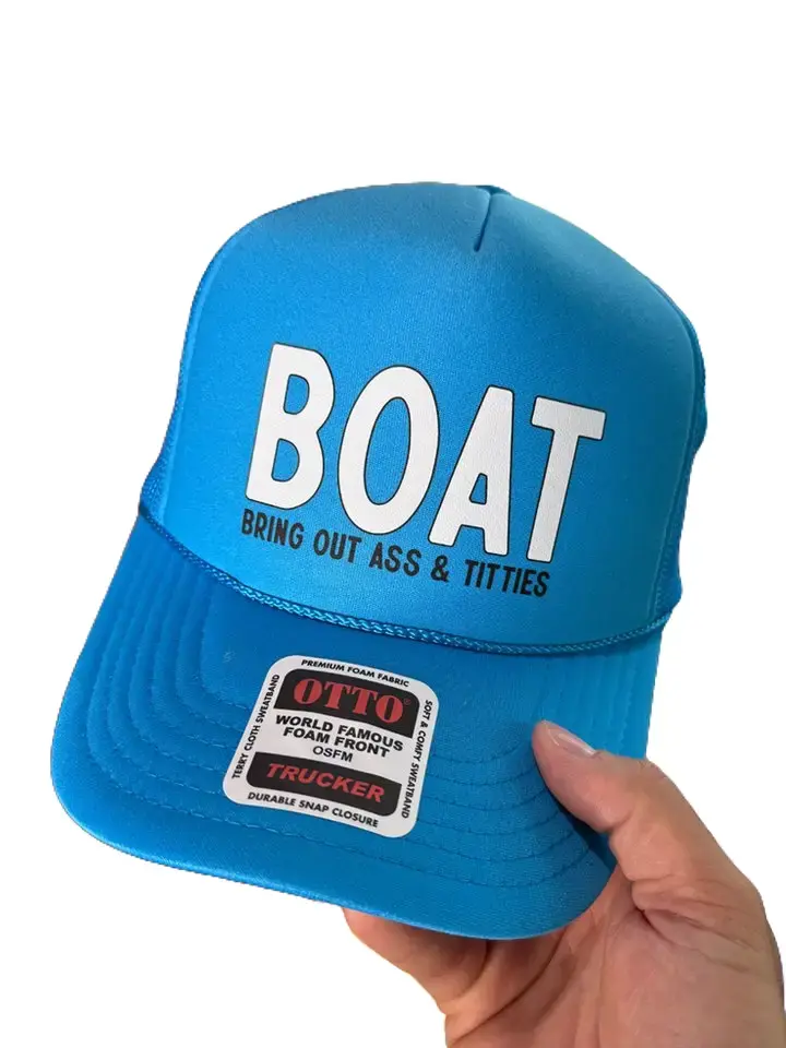 Luckless Outfitters BOAT Trucker Hat - Neon Blue Premium Foam Front with Mesh Back & Soft Terry Cloth Sweatband - One Size Fits Most