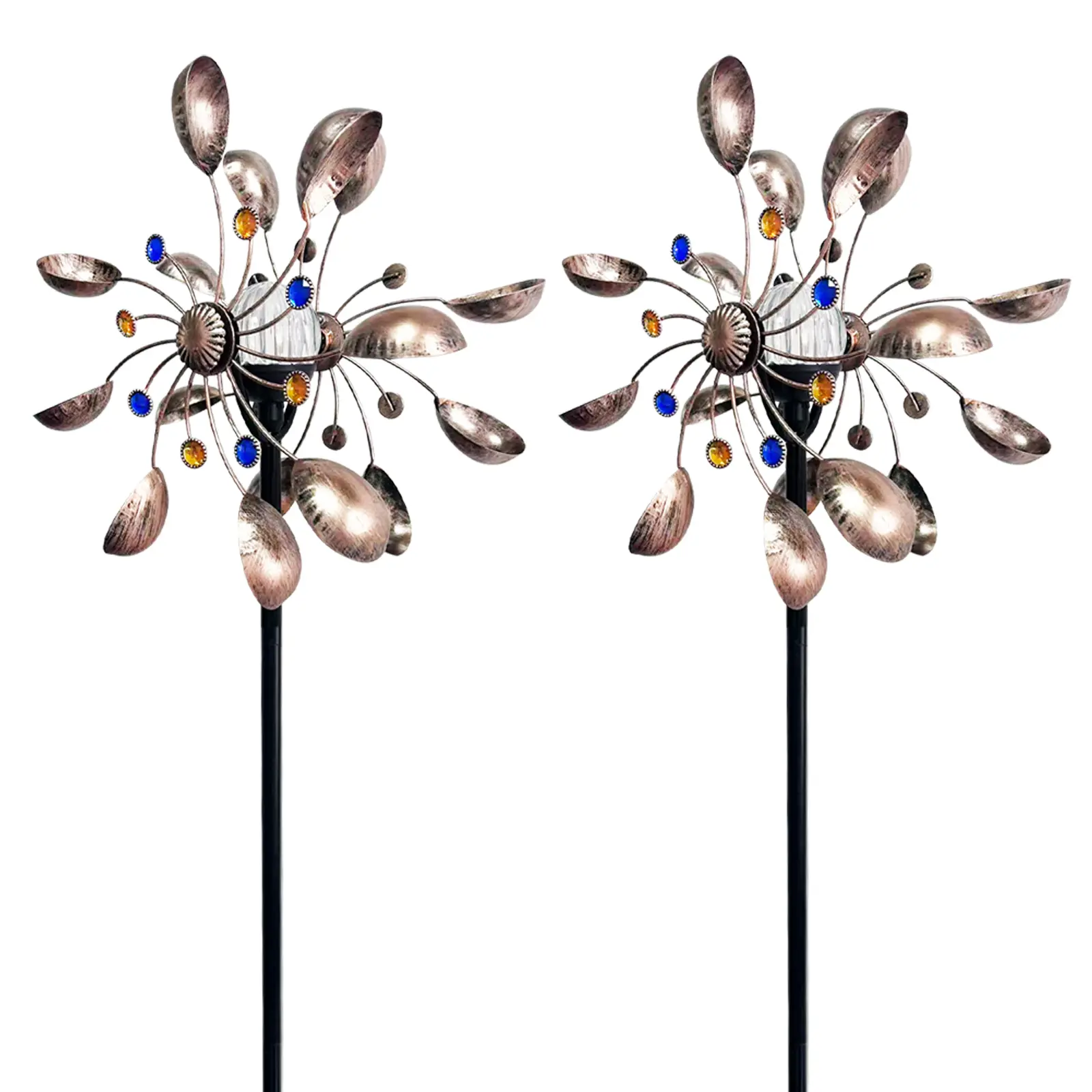 2PCS detachable metal spoon-shaped solar lamp, bronze blue and red outdoor IP44 waterproof garden lamp, 360-degree rotation, dual-color switch, suitable for garden, balcony, and park decoration 2