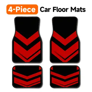4-Piece Red and Black Chevron Arrow Print Car Floor Mats Universal Fit Auto Floor Liner All Weather Protection Non-Slip Carpet, Sporty Geometric Design Car Mats for Car Enthusiasts