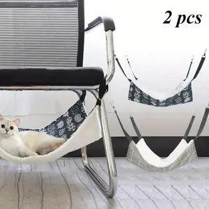 2 Pcs Reversible Cat Hanging Hammock Soft Breathable Pet Cage Hammock with Adjustable Straps and Metal Hooks Double-Sided Hanging Bed for Cats Small Dogs Rabbits, Medium