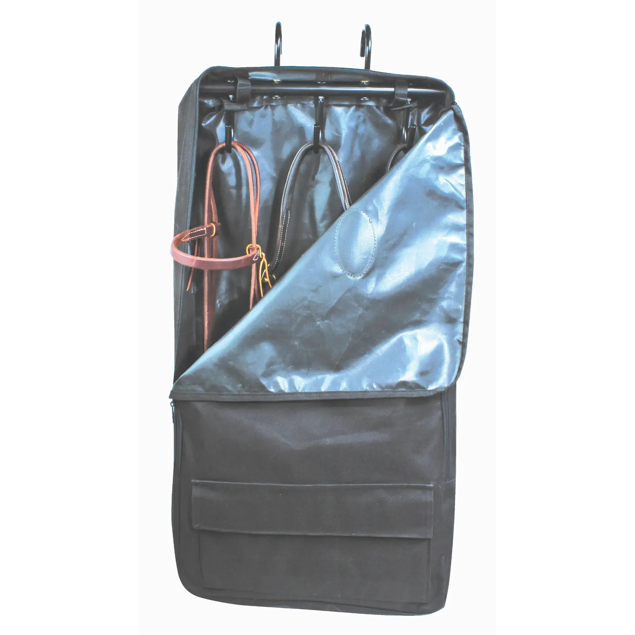 Professional's Choice Bridle Bag with 3-Hook Rack - Heavy-Duty Vinyl Tack Storage with 14" x 7.5" Accessory Pocket