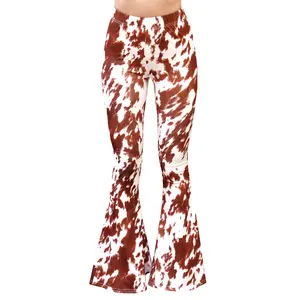 Daisy Del Sol Women’s Flare Stretch Yoga Comfortable High Waisted 70s Hippie Bohemian Legging Loungewear Festival Forbidden Pants Bell Bottoms  - Cowhide