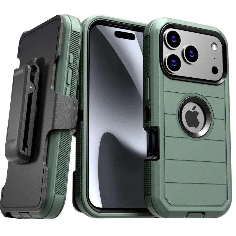 Rome Tech Shockproof Cover Defender Case for iPhone 17/16/15 Pro Max Four Layers of Protection Cellphone Casing Heavy-duty Protection Holster doubles as a kickstand