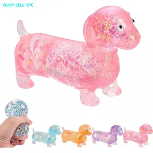 Dachshund Squishy, Glitter Weiner Dog Maltose Slow Rising Stress Ball, Slow Rise Fidget for Anxiety Relief, Soft Squeeze Desk Gadget for Home Office Travel