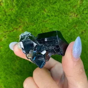 Black Tourmaline cluster with Hyalite Opal & Smokey Quartz from Namibia | UV Reactive