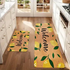 Lemon Pattern Welcome Letter Design Kitchen Mat, Non-slip Kitchen Rug, Decorative Carpet for Home Kitchen Living Room Bedroom