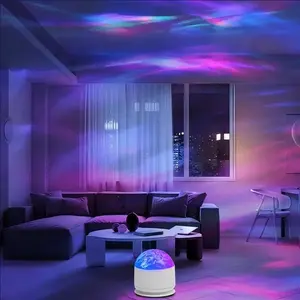 2 Scene - Aurora & 3D Water Ripple Projector Light Rechargeable– 16-Color Round Lamp with Control, LED Lights Bedroom, Relaxation & Romantic Night Ambience Audio Phone, Night Light, Christmas Gift