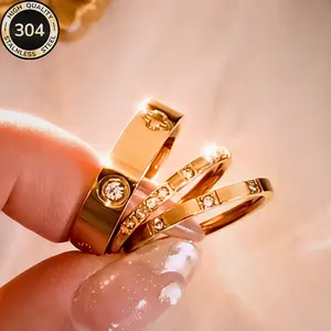 14K Gold 3-Diamond & 8-Diamond Square Ring – Fashion Stainless Steel Waterproof Jewelry