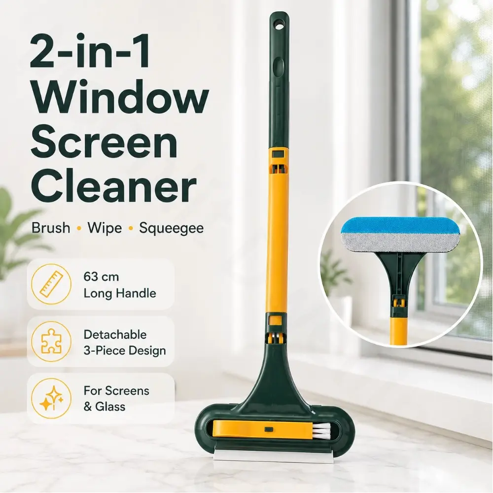 2-in-1 Window Screen Cleaning Brush with Squeegee, 2026 New Multifunctional Window Screen Cleaning Brush Kit, Long Handle Screen Cleaner with Microfiber Pad and Built-In Detail Brush for Windows, Home Clean Tool for Glass Doors, Mirrors and Shower Doors