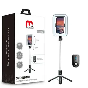 Mybat Pro Selfie Stick Spotlight Tripod Stand with Dimmable 8" LED Light , Phone Holder&Wireless Remote Shutter for Photography/Video Recording- Black