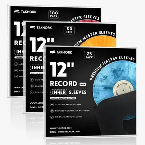 Takmork 12" Vinyl Record Inner Sleeves – Heavyweight Acid-Free Paper LP Covers with Rounded Corners | Protective Inner Sleeves for Records | Black