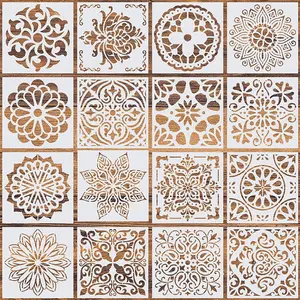 16 Pcs Mandala Stencils for Painting, 6x6 Inch Reusable Geometric Layering Stencils for Crafts Painting on Wood Floor Window Art Scrapbook Drawing Decoration
