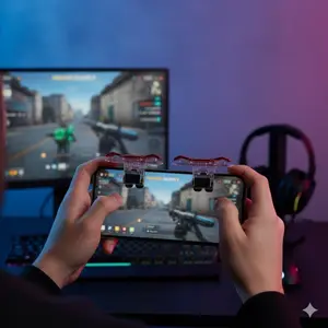 Mobile Game Shooting Button Controller, Dual Joystick Triggers for PUBG Mobile and Fortnite, Portable Anti-Slip Grip, Dual Pack, FPS Game Accessories to Improve Operation and Control for Mobile Shooters.