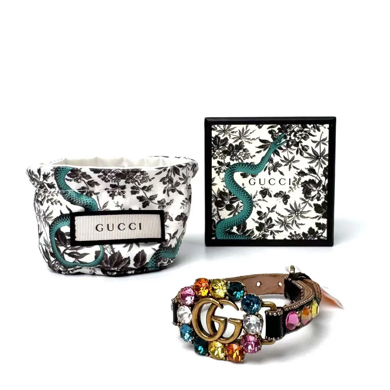 Pre-owned Gucci GG Marmont Multi Color Crystal Calfskin Leather Bangle 2017 Width Approx 3cm Item No.:N23289517