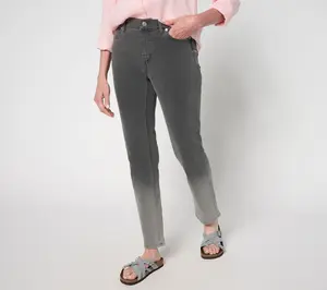 Denim & Co. Petite Black Classic Stretch Dip Dye Ankle Jean