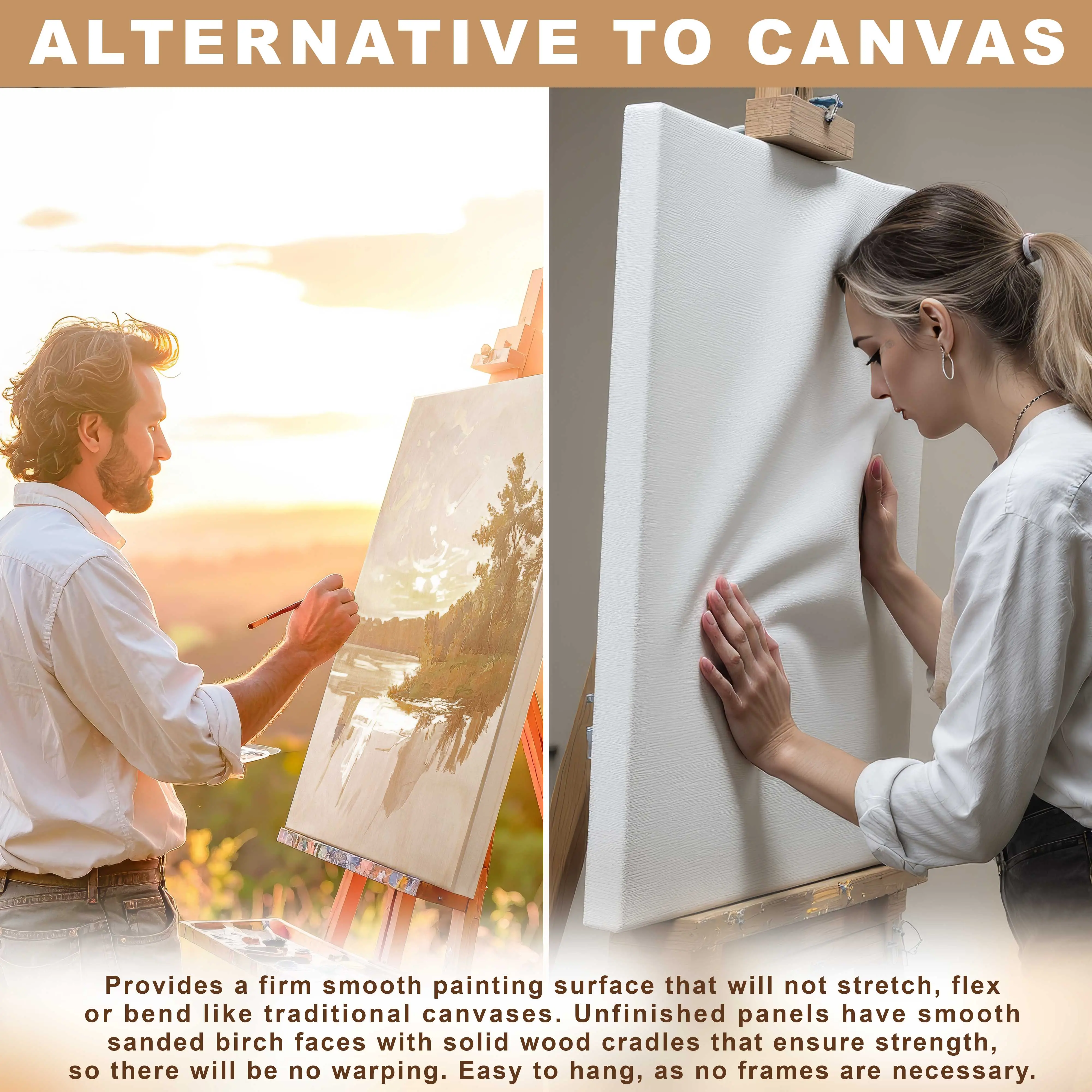 Unfinished Cradled Wood Panels for Painting, 2 Pack of 12x36 inch - Gallery Birch Wooden Canvas Boards 1-1/2" Deep - Mixed-Media Craft, Acrylic, Oil, Encaustic, Paint Pouring