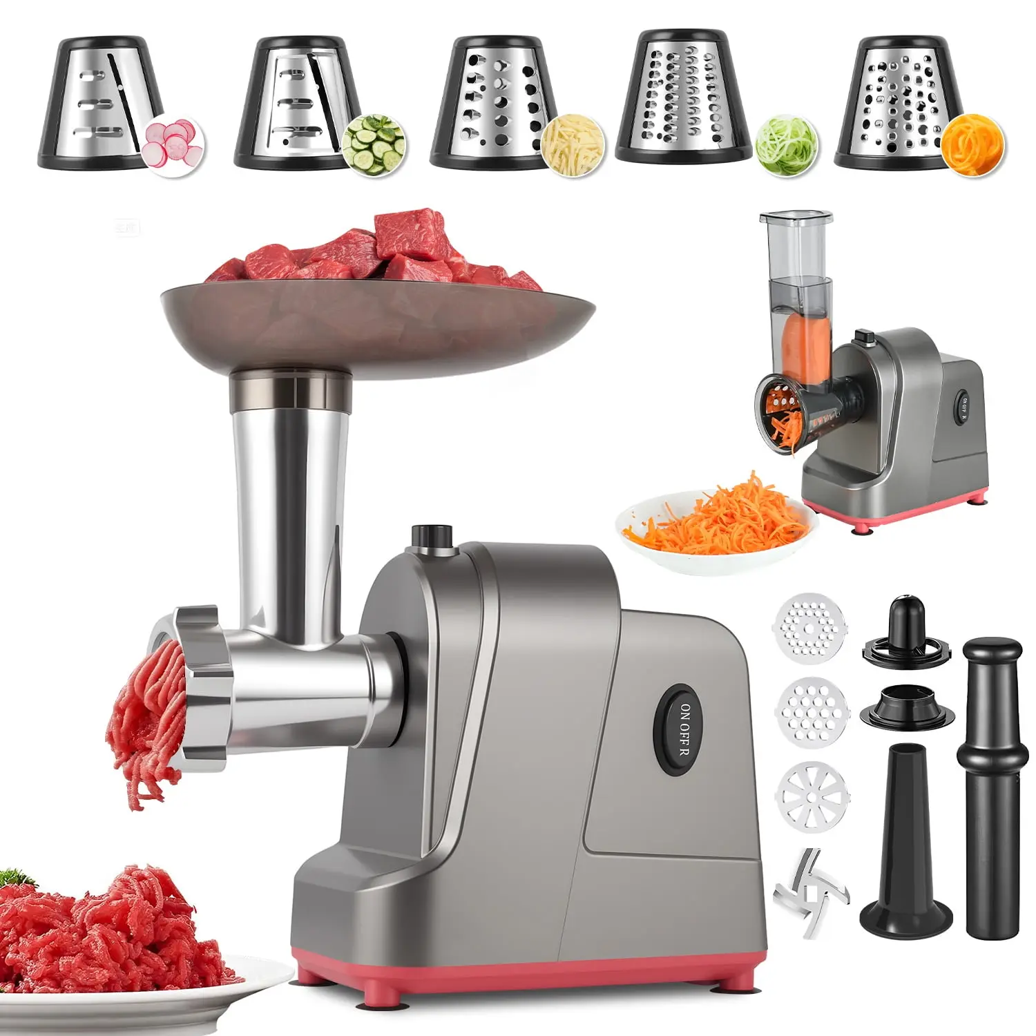 CUOCCO PRO Meat Grinder - 3000W Max Electric Meat Grinders with Sausage Filler, Kubbe Kit, 3 Grinding Plates & Slicer/Shredder Attachments - for Home Kitchen