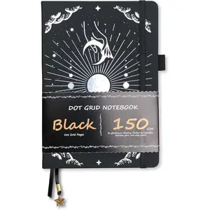 Dotted Journal - 150gsm Black Paper - 5 * 5mm DOT GRID Layout 160 Pages - A5 Size PU Leather Hardcover Drawing Sketch Notebook (Black)