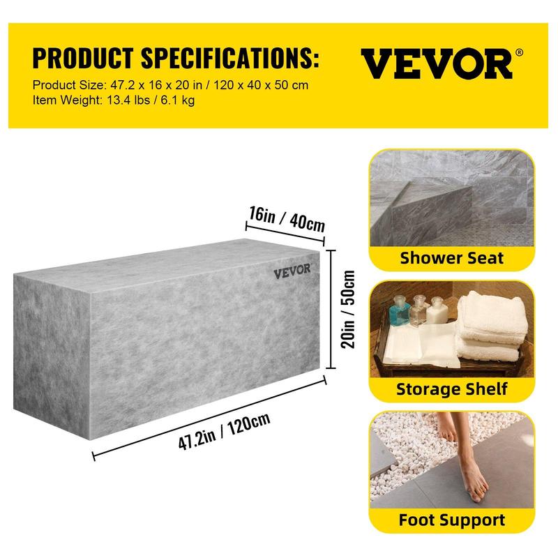 VEVOR Board Shower Bench Rectangle Bench Ready to Tile&Waterproof 38.2x11.4x20" Installation Resistance