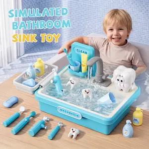Montessori Tooth Cleaning Play House Set - Kids Pretend Play Toy with Simulation Dentist Drill, Mirror Toolkit and Sink, Oral Hygiene Learning Sensory Gift for Preschoolers