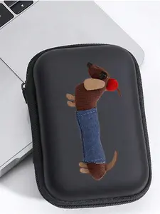 Dachshund pattern portable mini digital storage bag, waterproof and drop-resistant EVA hard-shell camera bag, shockproof storage box, suitable for storing digital cameras and digital products, can store earphones and data cables