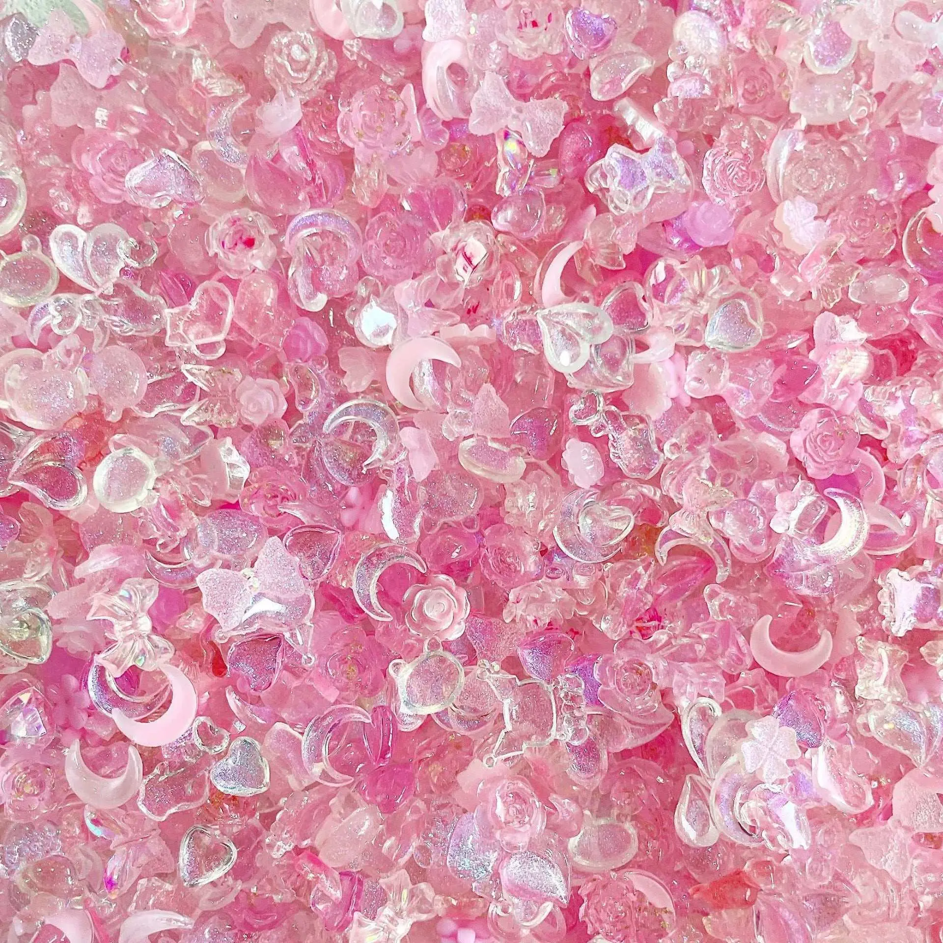 Pink Assorted Mix 3d Nail Charms, Aurora Bow & Mermaid Tail Nail Art Accessories
