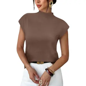 Womens Short Sleeve Sweater Mock Neck Summer Top Dressy Casual Basic Knit Pullover Shirt