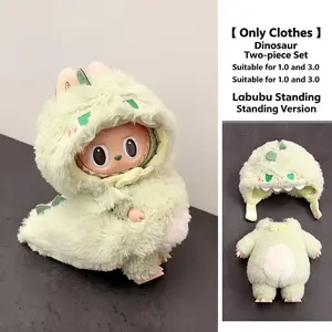Cute Dinosaur Costume for Labubu Plush Doll, 2-Piece Outfit Set, Compatible with 1.0 / 3.0 Standing Labubu, Doll Clothes Only
