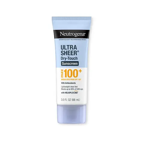 Neutrogena Ultra Sheer Dry-Touch Sunscreen Lotion, Max 100+ Broad Spectrum SPF 100 UVA/UVB Protection, Lightweight, Non-Greasy Sunscreen, Oxybenzone-Free, Antioxidant, Travel Size, 3 fl oz