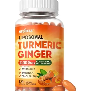 Liposomal Turmeric Curcumin and Ginger Supplement Softgels 2000mg, 95% Curcuminoids, Organic Turmeric Root Extract with Black Pepper for Superior Absorption, Plus Lutein Zeaxanthin, Non-GMO, 120 Pills