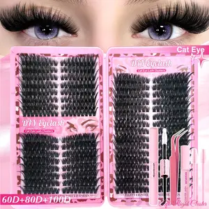 Mixed Length Fluffy False Eyelashes Set, Reusable Wispy Lash Extensions with Accessories, Natural Look Faux Clusters Lashes, Makeup