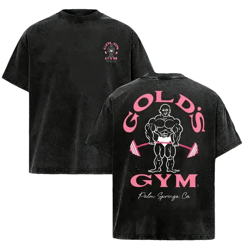 Vintage Washed Bodybuilding Graphic Tee, 230G Heavyweight Cotton Oversized Gym T-Shirt, Retro Fitness Streetwear, Men's Pump Cover Short Sleeve Tee