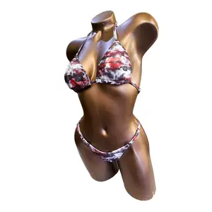 Deep Red Camo Print Posing Bikini Swimsuit | Ready to Ship